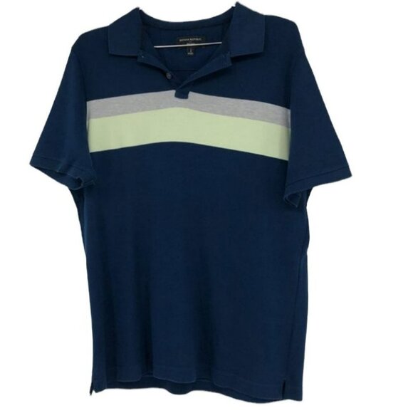 Banana Republic Dress Polo  navy with yellow grey stripe men’s Large - Picture 1 of 15